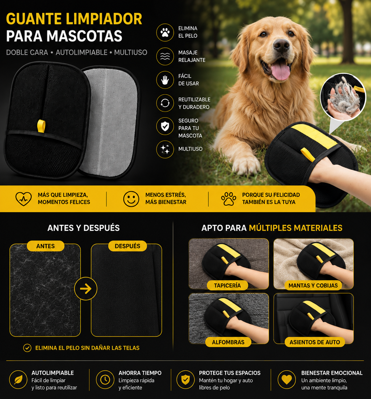 Guante removedor de pelo para mascotas